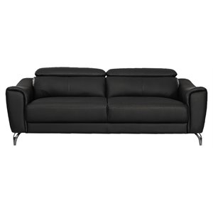 Divani Casa Danis Adjustable Headrest Modern Metal and Leather Sofa in Black