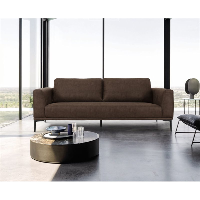Divani Casa Jada Modern Fabric & Metal Upholstered Loveseat in Brown