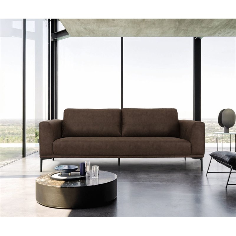 Divani Casa Jada Contemporary Modern Metal & Fabric Upholstered Sofa in Brown