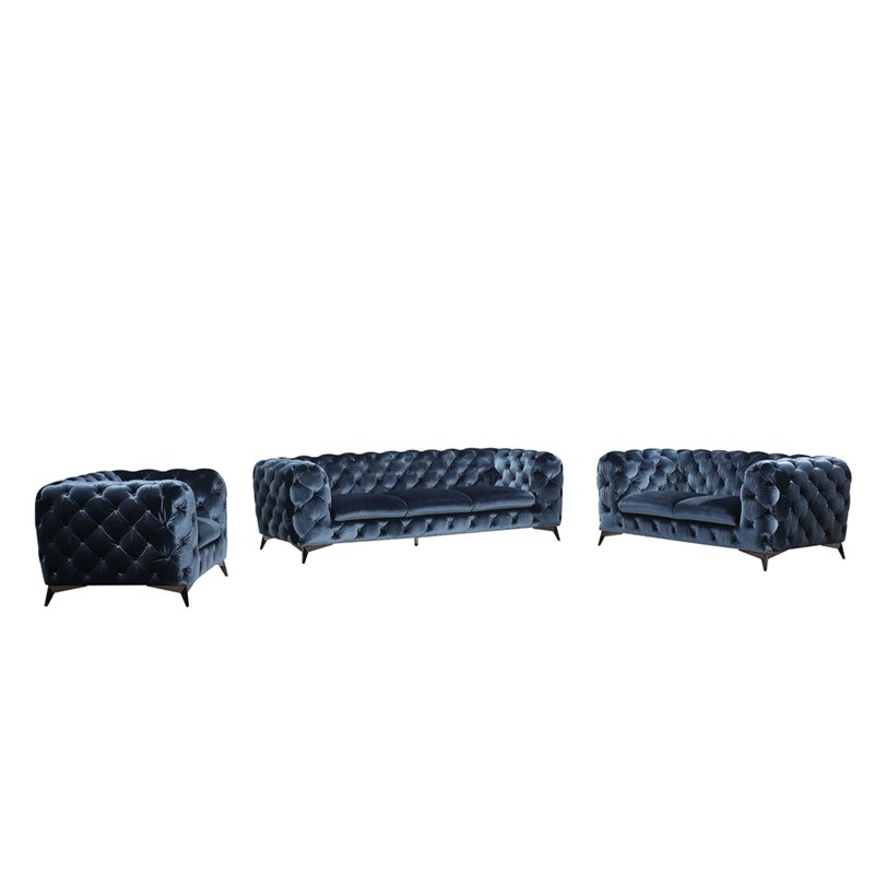 Divani Casa Delilah Modern Fabric & Stainless Steel Loveseat in Blue