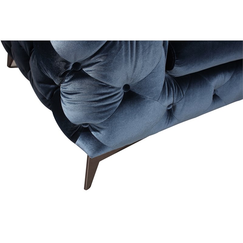 Divani Casa Delilah Modern Fabric & Stainless Steel Loveseat in Blue