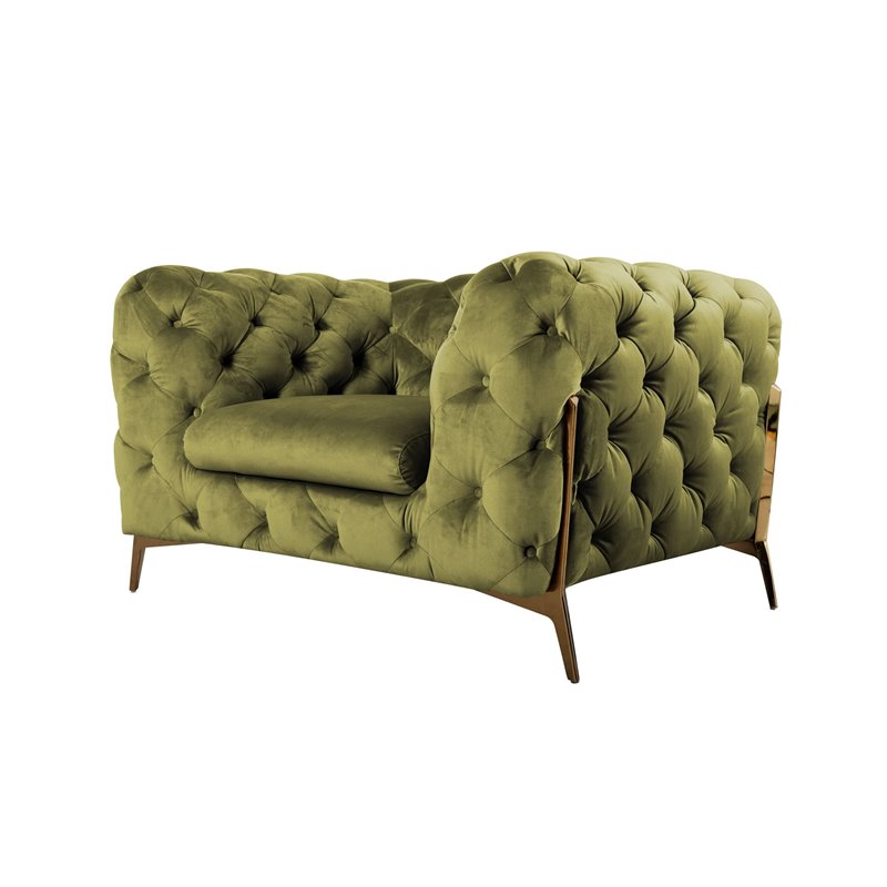 Divani Casa Sheila Transitional Fabric & Metal Accent Chair in Green/Gold