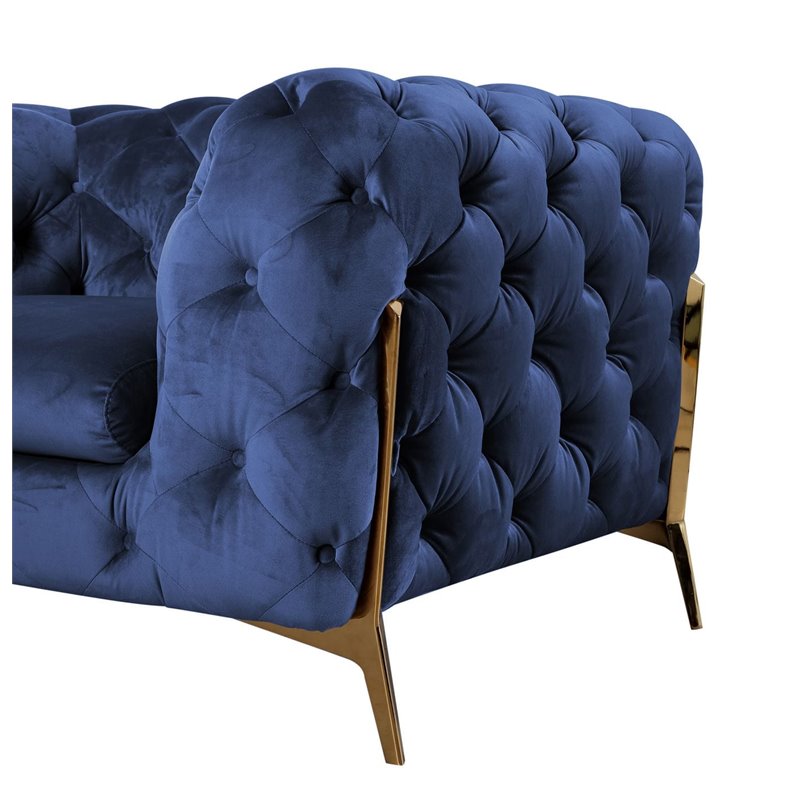 Divani Casa Sheila Transitional Fabric & Metal Upholstered Loveseat in Blue/Gold