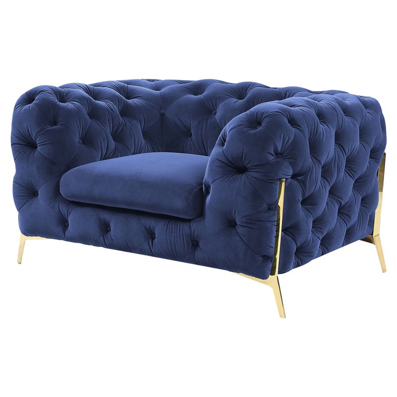Divani Casa Sheila Transitional Fabric & Metal Accent Chair in Blue/Gold