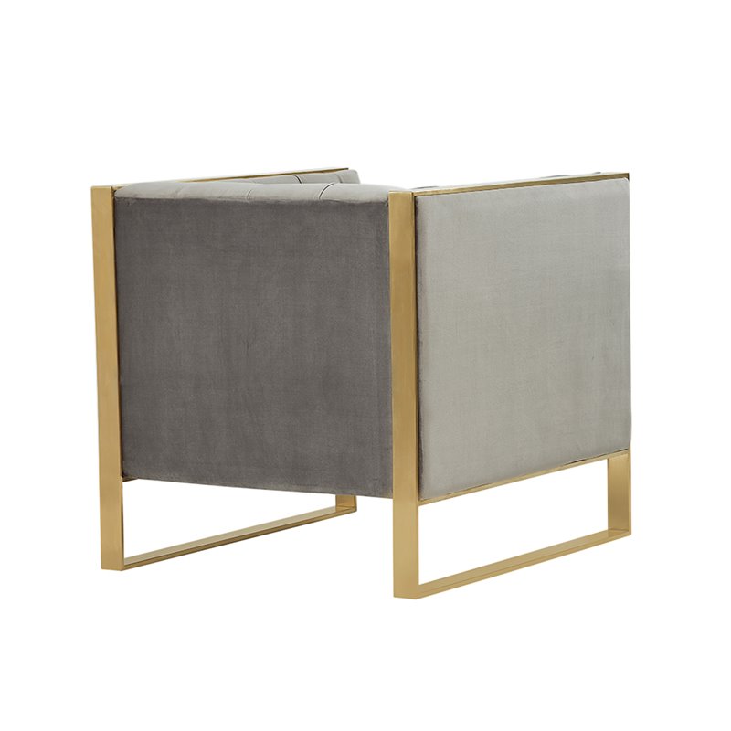 Divani Casa Carlos Modern Velvet & Stainless Steel Accent Chair in Gray/Gold