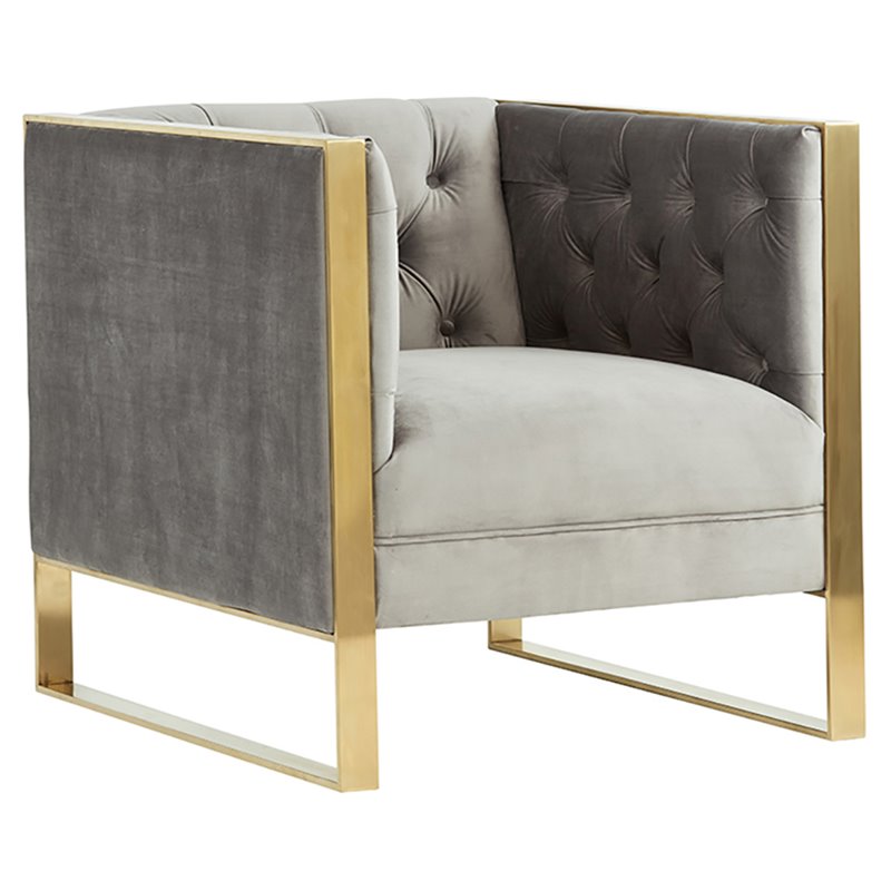 Divani Casa Carlos Modern Velvet & Stainless Steel Accent Chair in Gray/Gold