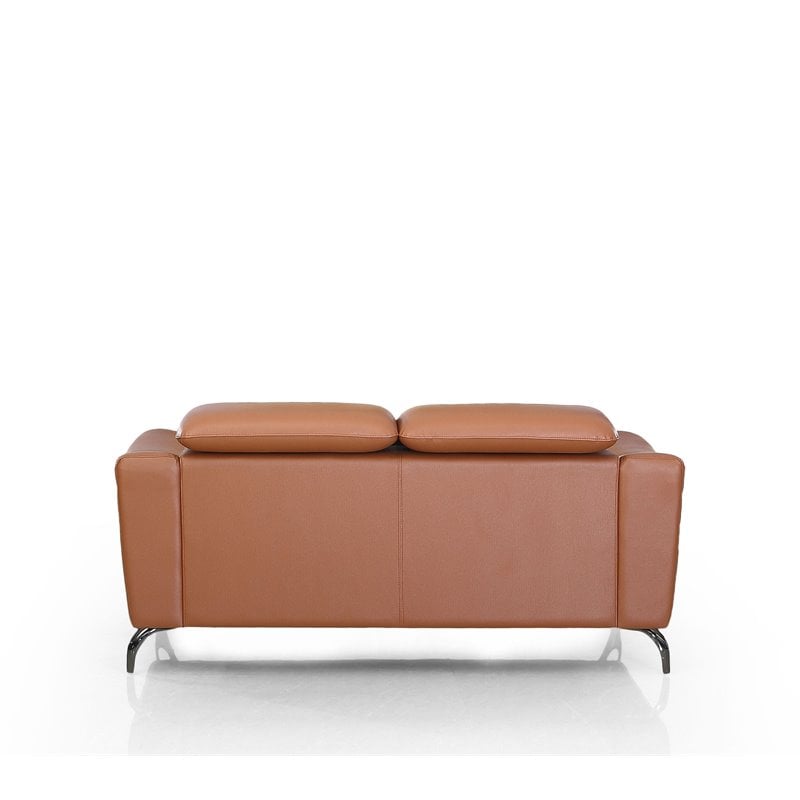 Divani Casa Danis Adjustable Headrest Modern Metal and Leather Loveseat in Brown