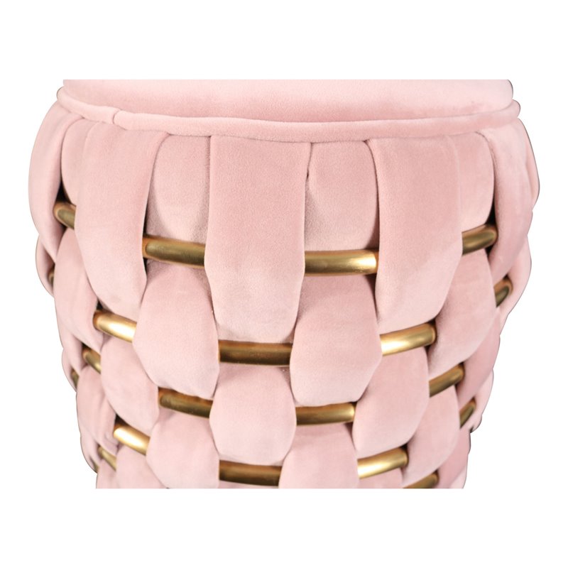 Divani Casa Meeker Velvet and Metal Upholstered Ottoman in Pink/Gold