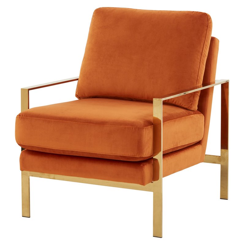 Divani Casa Bayside Modern Fabric & Stainless Steel Accent Chair in Orange/Gold