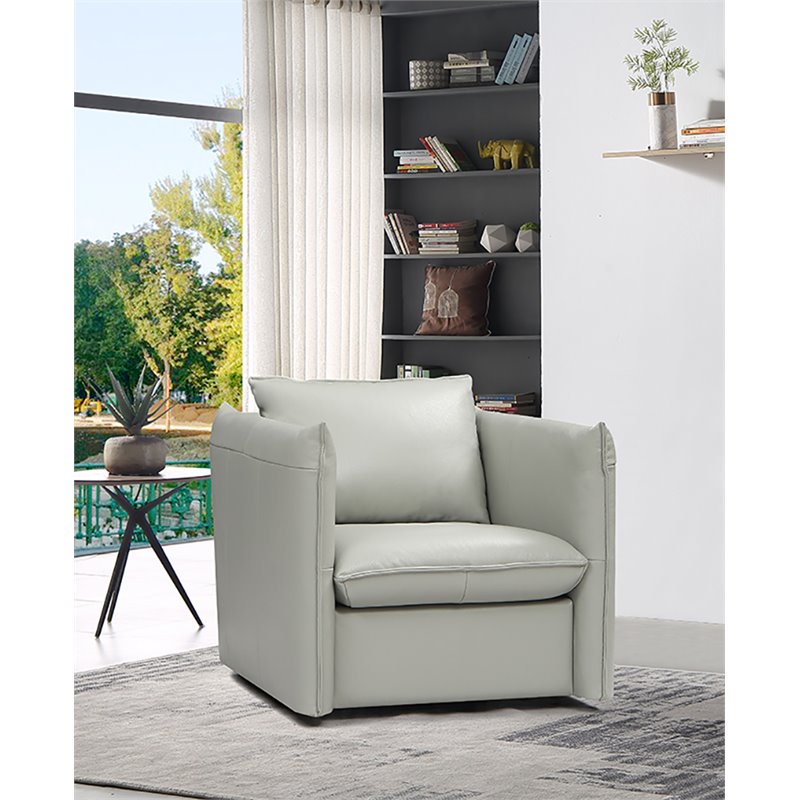 Divani Casa Tamworth Modern Leather & Metal Swivel Accent Chair in Gray