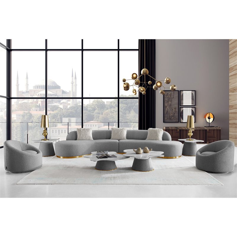Divani Casa Frontier Fabric & Stainless Steel Sectional Sofa in Gray