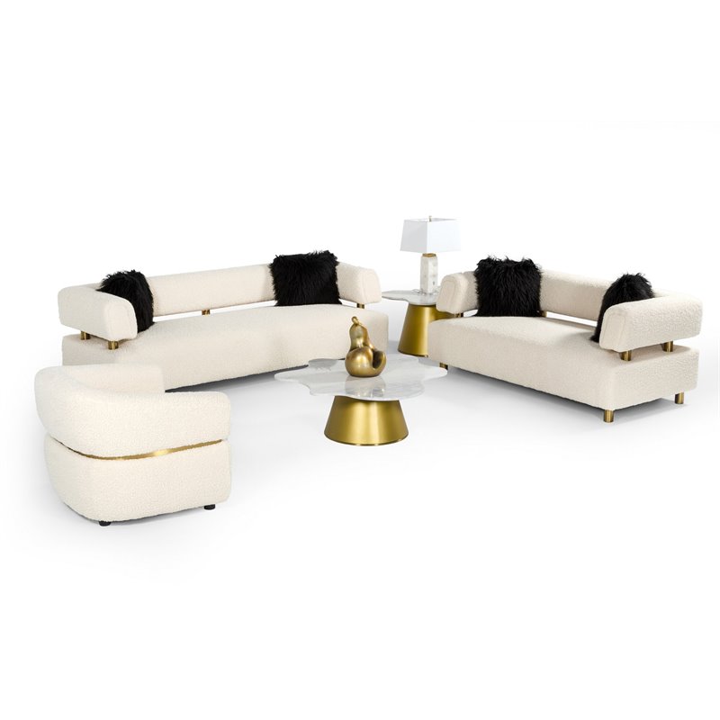 Divani Casa Gannet Stainless Steel & Polyester Fabric Accent Chair in Beige