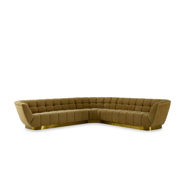 Divani Casa Granby Fabric & Stainless Steel Sectional Sofa - Mustard Yellow/Gold