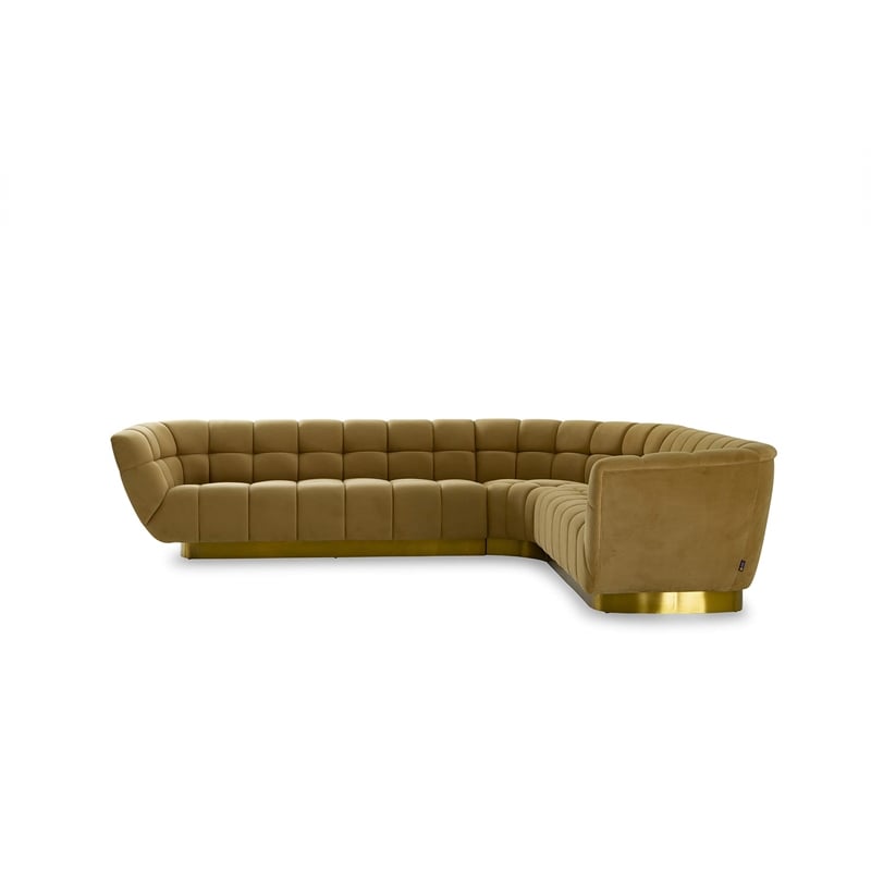 Divani Casa Granby Fabric & Stainless Steel Sectional Sofa - Mustard Yellow/Gold
