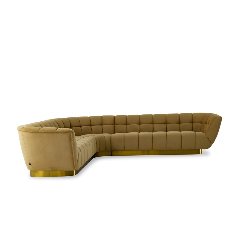 Divani Casa Granby Fabric & Stainless Steel Sectional Sofa - Mustard Yellow/Gold