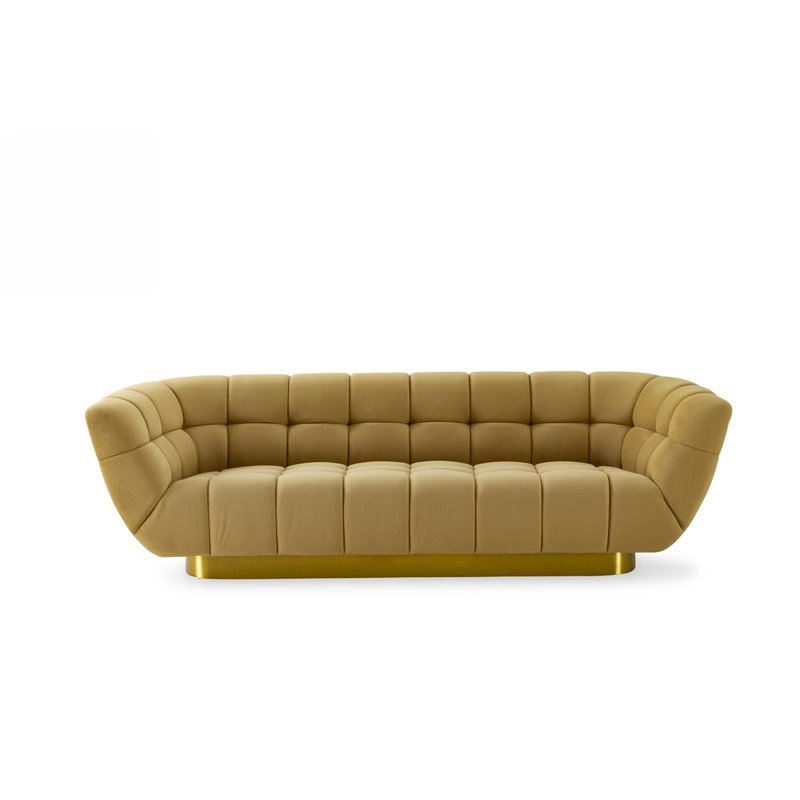 Divani Casa Granby Fabric & Stainless Steel Sofa in Mustard Yellow/Gold