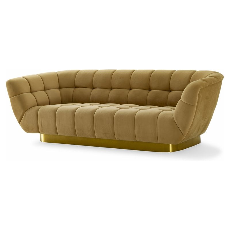 Divani Casa Granby Fabric & Stainless Steel Sofa in Mustard Yellow/Gold