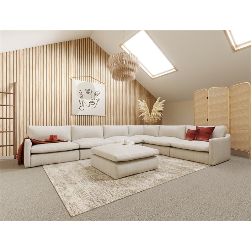 Divani Casa Fedora Modern Fabric Upholstered Sectional Sofa & Ottoman in White