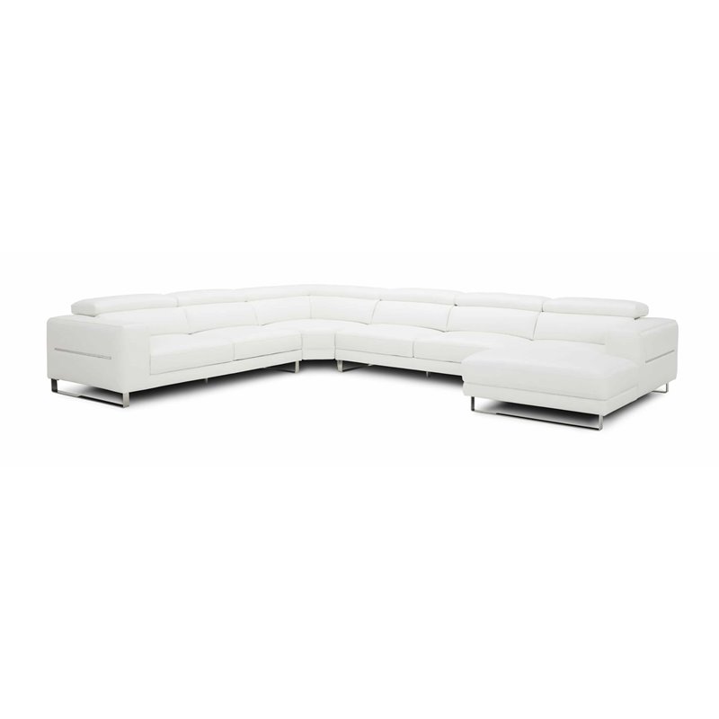 Divani Casa Hawkey U-Shape Contemporary Full Leather Sectional Sofa in White