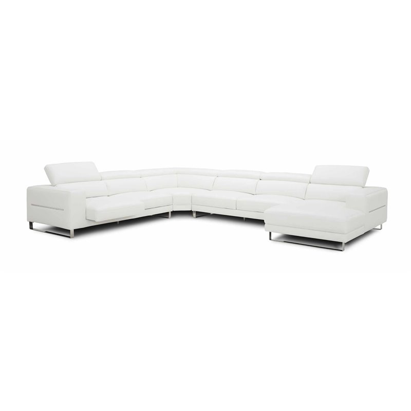 Divani Casa Hawkey U-Shape Contemporary Full Leather Sectional Sofa in White