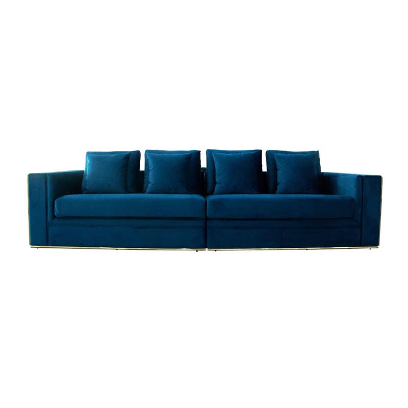 Divani Casa Mobray Velvet Fabric & Stainless Steel Sofa in Blue/Gold