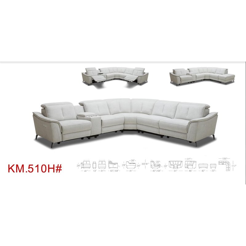 Divani Casa Lloyd Modern Fabric Sectional with Recliners & Console in Gray