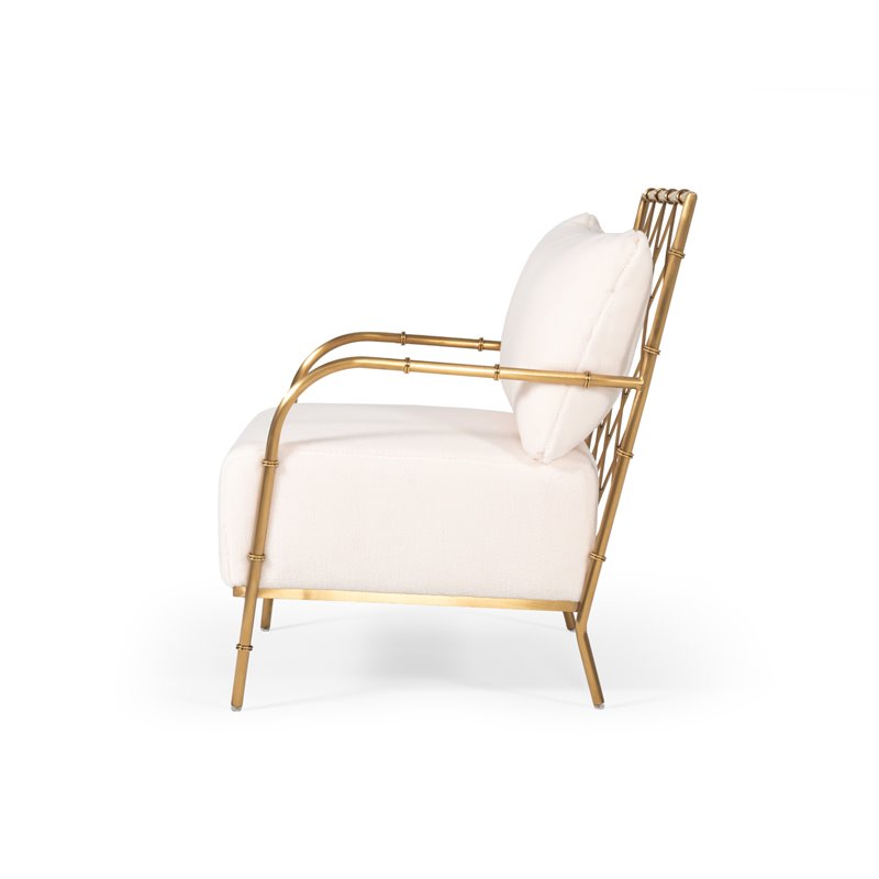 Divani Casa Ignacio Velvet & Stainless Steel Accent Chair in White/Gold