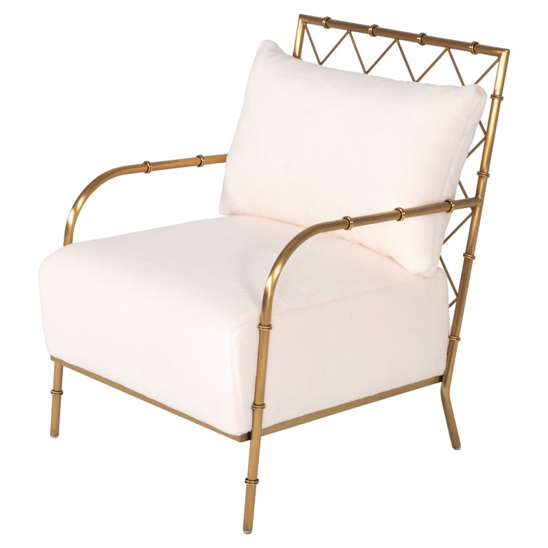 Divani Casa Ignacio Velvet & Stainless Steel Accent Chair in White/Gold