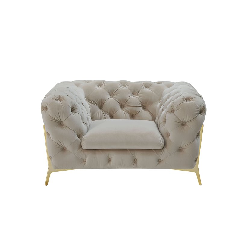Divani Casa Sheila Transitional Velvet Diamond Button Accent Chair in Beige