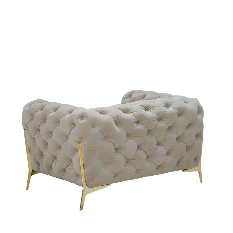 Divani Casa Sheila Transitional Velvet Diamond Button Accent Chair in Beige