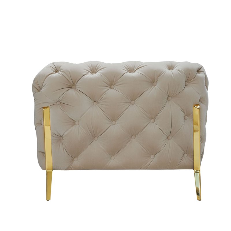 Divani Casa Sheila Transitional Velvet Diamond Button Accent Chair in Beige