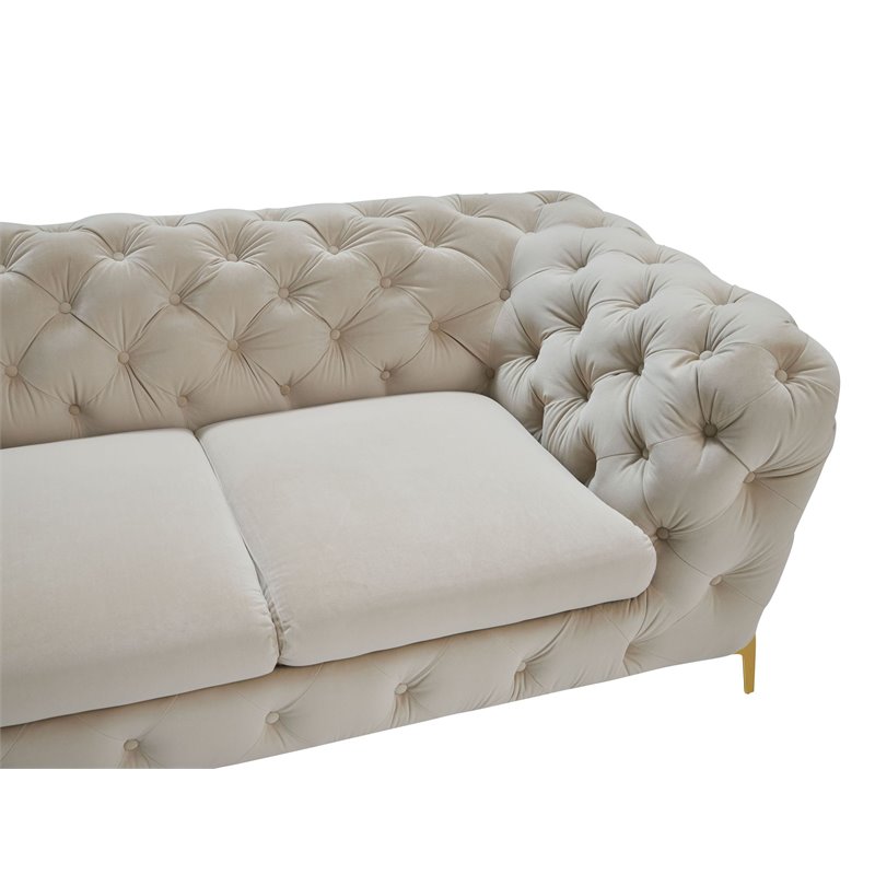 Divani Casa Sheila Transitional Velvet Diamond Button Accent Chair in Beige