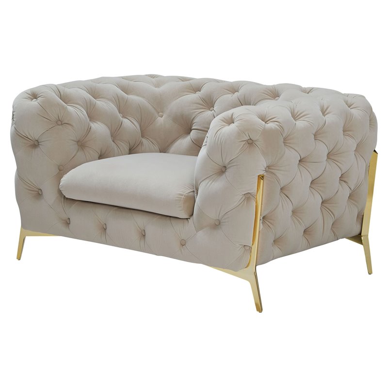 Divani Casa Sheila Transitional Velvet Diamond Button Accent Chair in Beige