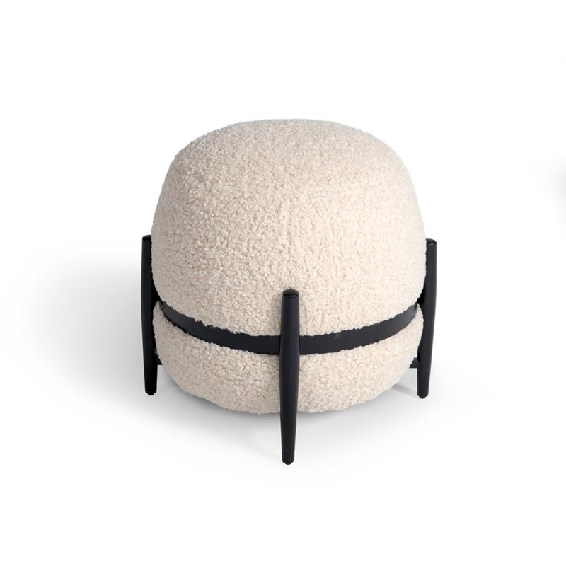 Divani Casa Fouston Contemporary Sherpa Fabric Upholstered Ottoman in White