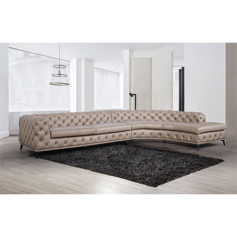Divani Casa Kohl Contemporary Leather Sectional Sofa w/ Chaise in Brown