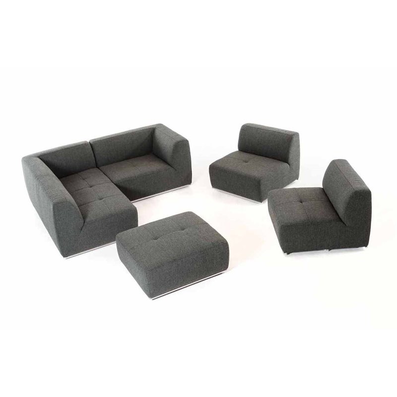 Divani Casa Hawthorn Modern Fabric Sectional Sofa & Ottoman in Gray