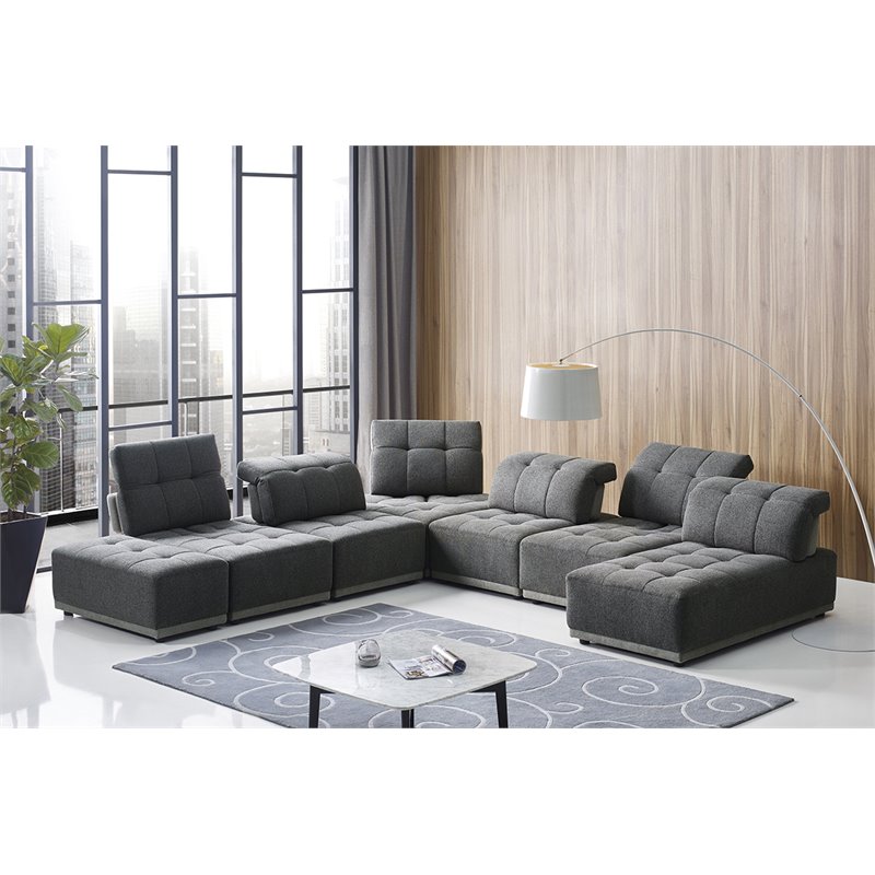 Divani Casa Ekron Modern Polyester Fabric Modular Sectional Sofa in Dark Gray