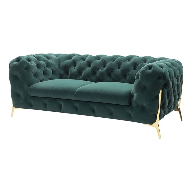 Divani Casa Sheila Transitional Velour Fabric Upholstered Loveseat Emerald Green