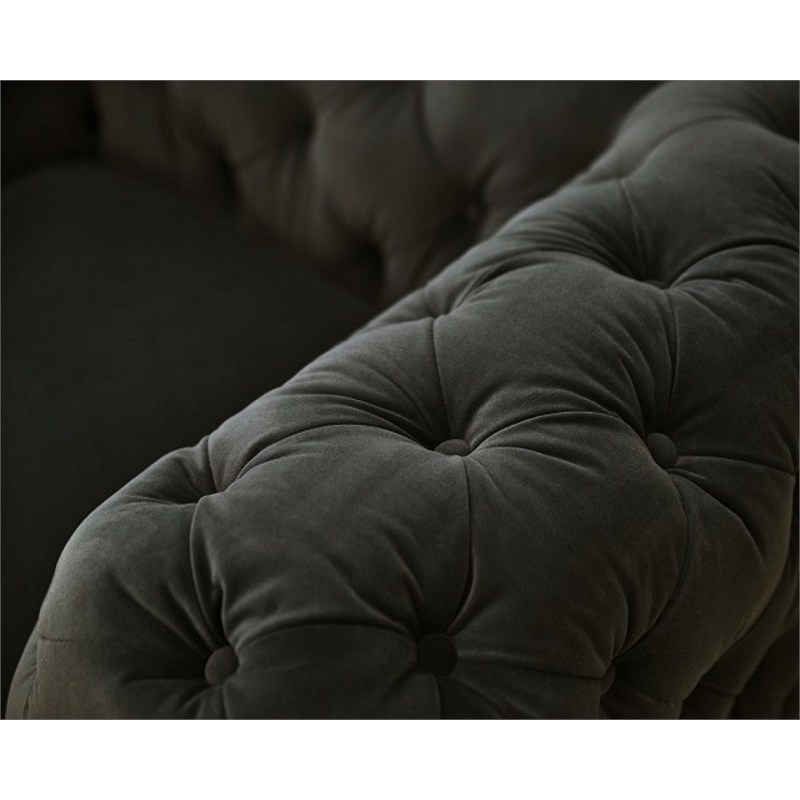 Divani Casa Sheila Velour Fabric Upholstered Loveseat in Dark Gray/Gold Legs