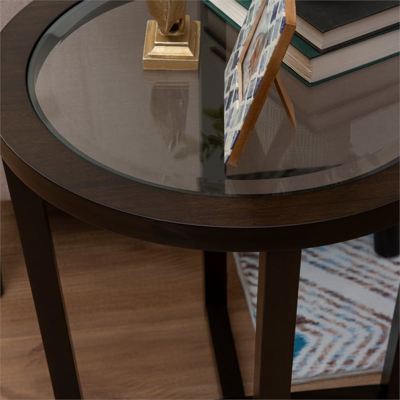 Hoesphere Furniture 3-Piece Wood Coffee & End Table Set with Glass Top in Brown