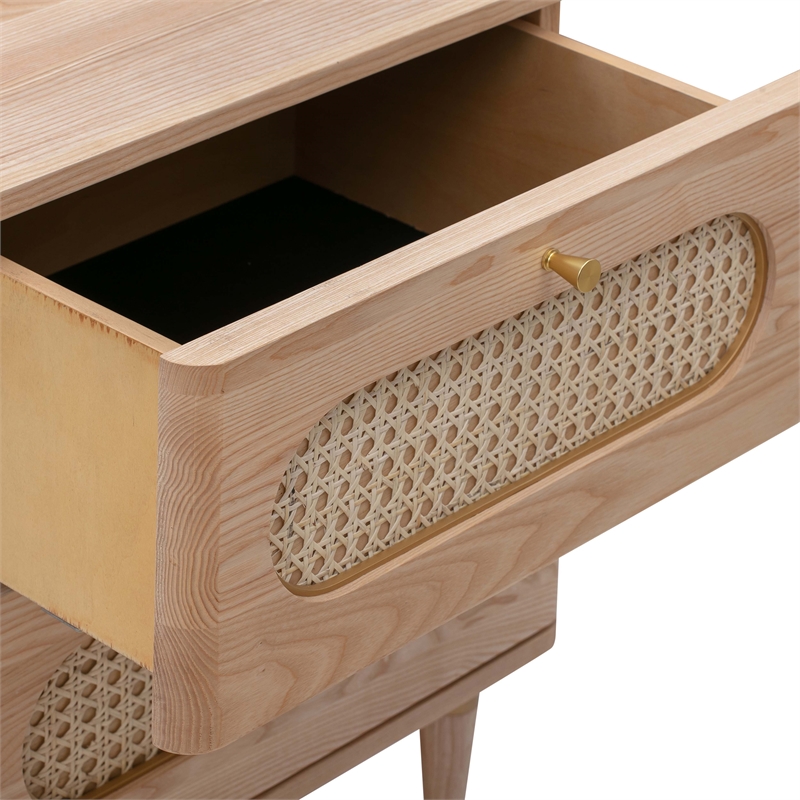 Homesphere Furniture Contemporary Cane Wood Nightstand in Natural