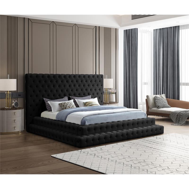 Homesphere Furniture Contemporary Black Finish Velvet King Bed