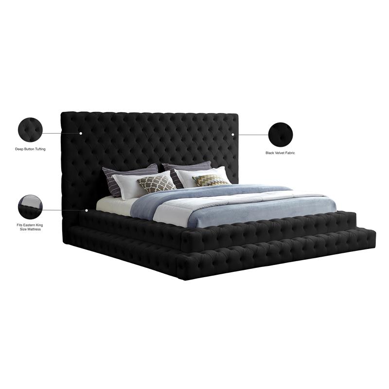 Homesphere Furniture Contemporary Black Finish Velvet King Bed
