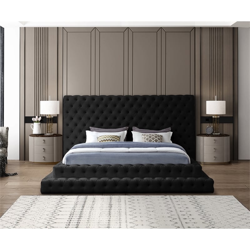 Homesphere Furniture Contemporary Black Finish Velvet King Bed