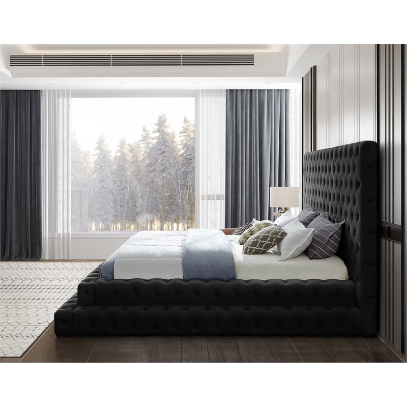 Homesphere Furniture Contemporary Black Finish Velvet King Bed