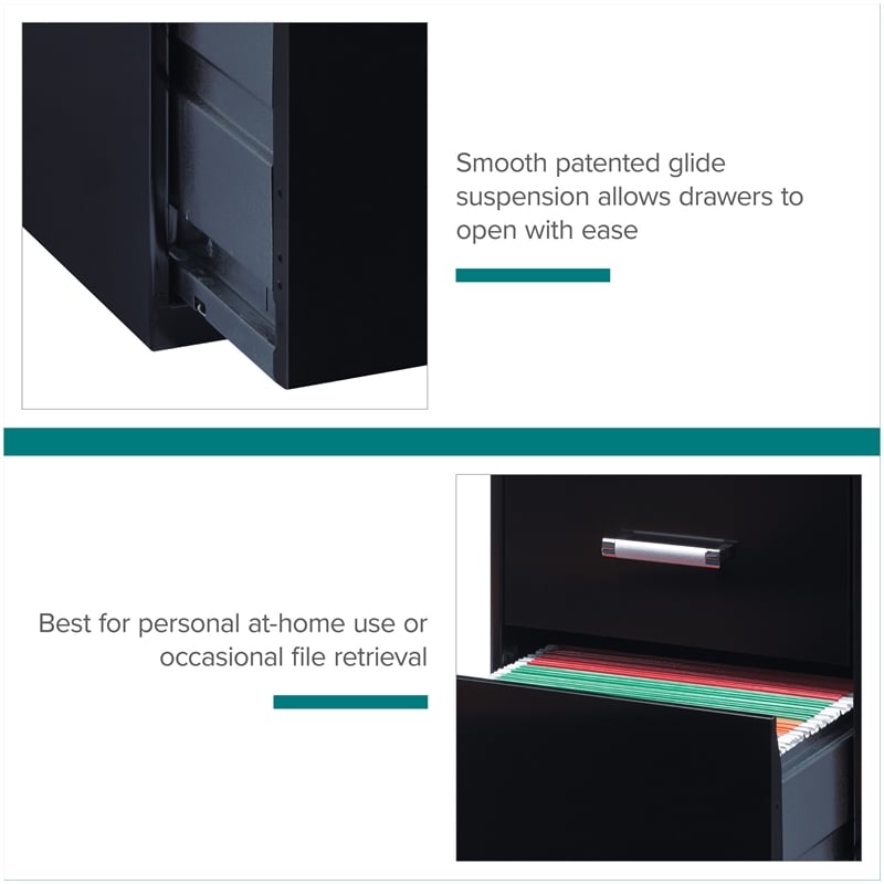 Homesphere Furniture 3 Drawer Metal File Cabinet with Pencil Drawer Black