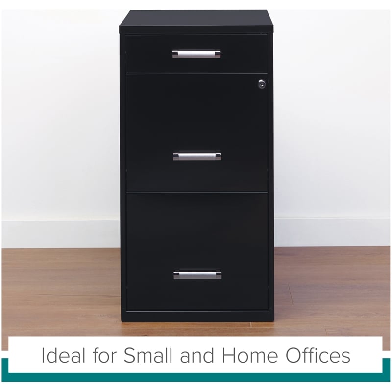 Homesphere Furniture 3 Drawer Metal File Cabinet with Pencil Drawer Black