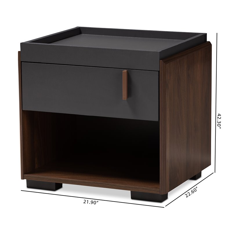 Homesphere Furniture Two-tone 1-Drawer Wood Nightstand in Gray and Walnut