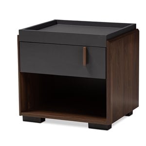 Homesphere Furniture Two-tone 1-Drawer Wood Nightstand in Gray and Walnut
