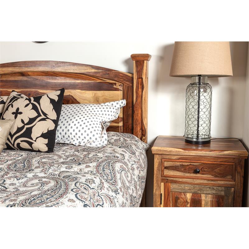 Homesphere Furniture Solid Sheesham Wood Nightstand with Drawer and Door.